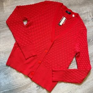 Tahari Red Quilted Cardigan Sweater-Size XL